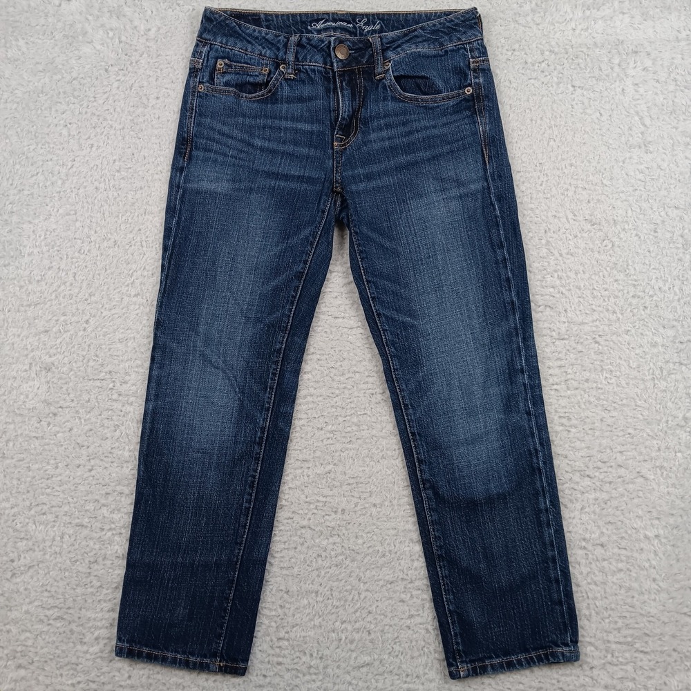 American Eagle Jean Boy Fit Women 0 Blue Stretch Dark Wash 03873